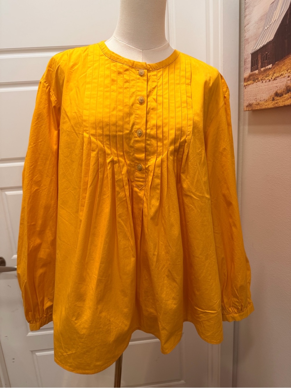 Derek Lam 10 Crosby Women's Bright Orange Button-Front Pintuck Blouse - Picture 3 of 6